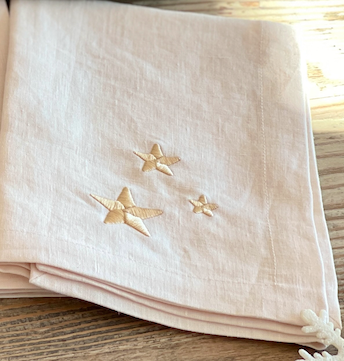 Star Embroidered Linen Tea Towel in Cream Main Image